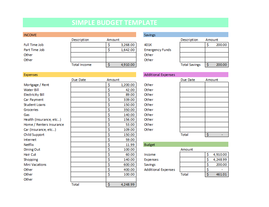 Simple Budgeting Template from getoutofdebt.com